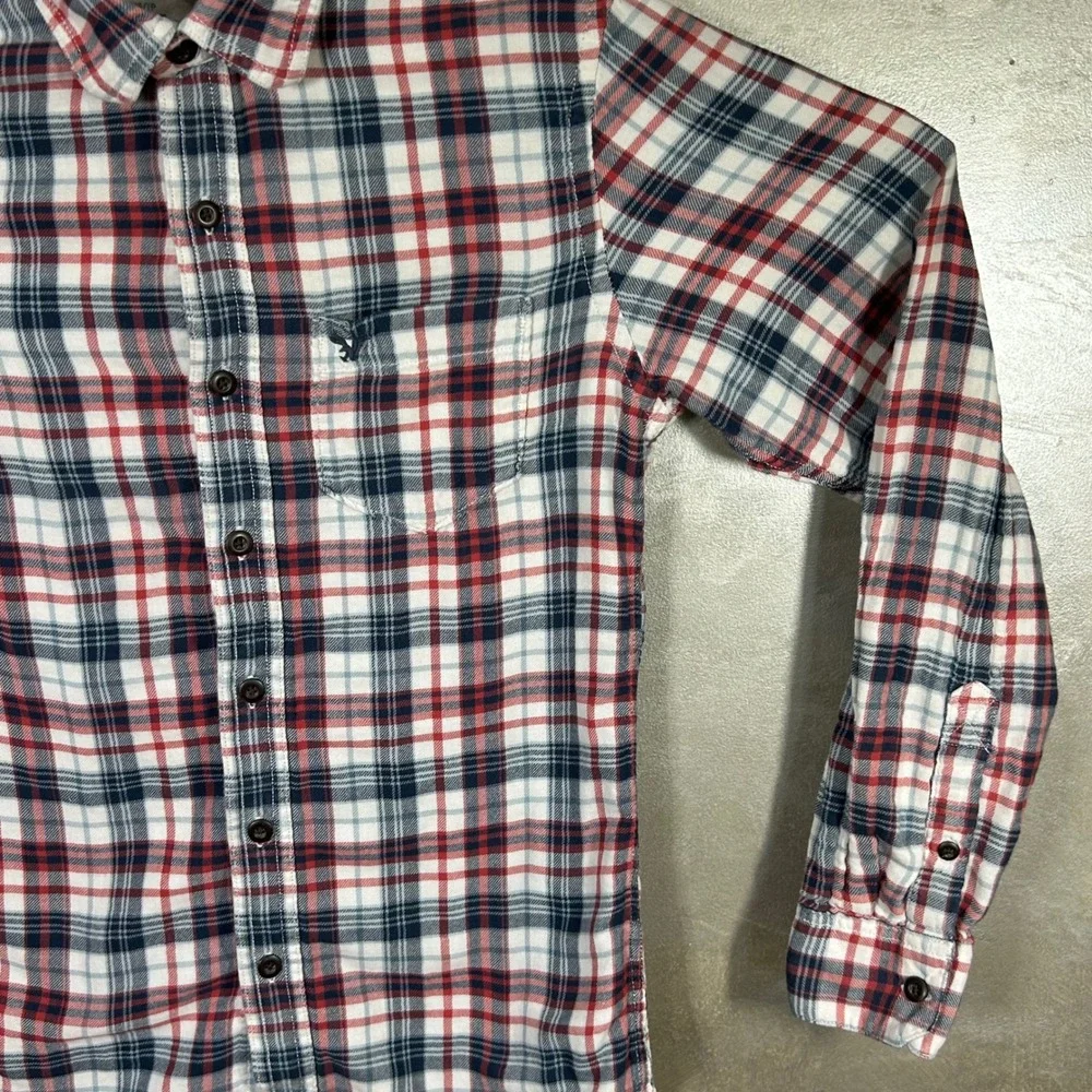 American Eagle Outfitters Men's XS Flannel Shirt Plaid Red White Blue Soft‎